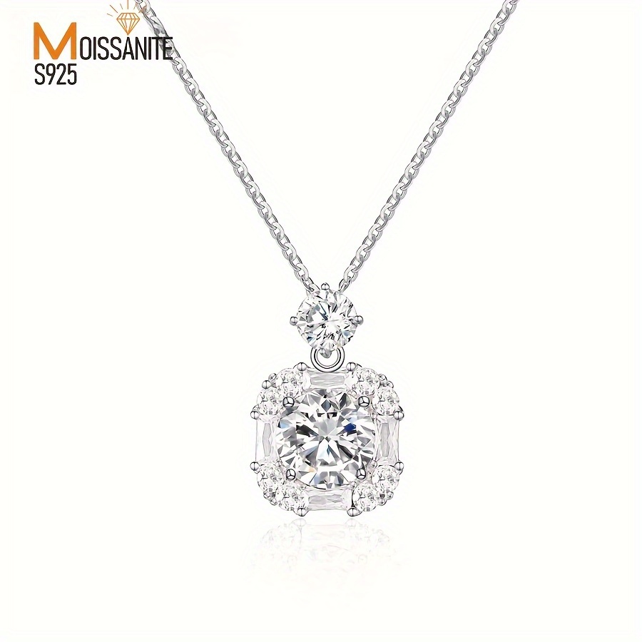 

1pc 925 Sterling Silver Sparkling 2 Carat Moissanite Pendant Necklace Women' Necklace Party Wear Anniversary Gift Perfect Gift For Family Christmas Gift