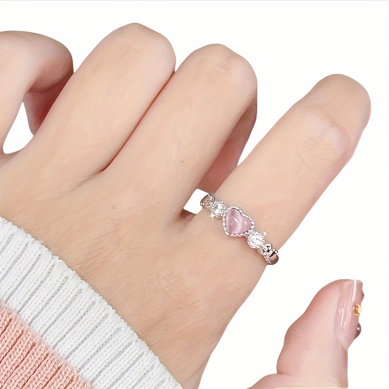 Adjustable Heart Ring with Pink Gemstone & Accents Copper Jewelry