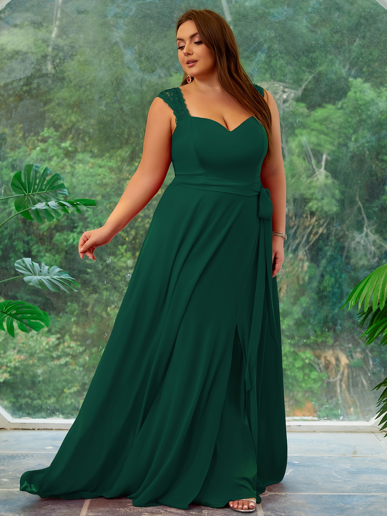 dark green bridesmaid dresses plus size Zapakasa Women Dark Green Plus Size Bridesmaid Dress A Line V Neck Wedding  Guest Party Dress main image 0