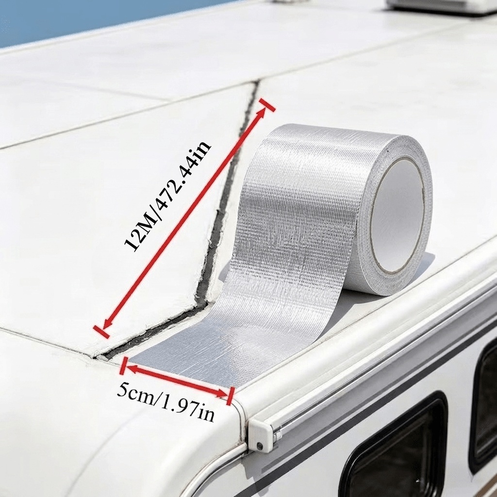 TEMU 1 Roll 12m Or 6m High-quality Rv Roof Repair Aluminum Foil Tape, Glass Edge Seam Waterproof Repair Aluminum Foil Tape, Car Paint Surface Rust