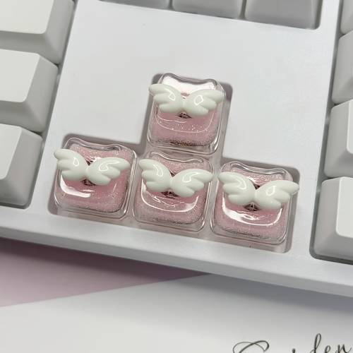 item picture mao height wing keycap cute pink translucent cat head glitter transparent translucent mechanical keyboard keycap