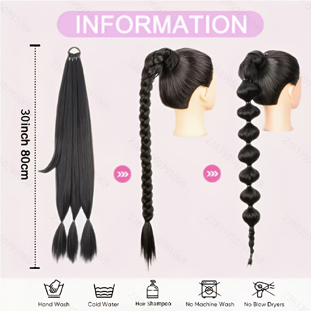 extend   of the braided ponytail hairstyle suitable for all   long straight hair wrapped ponytail wig natural and soft artificial hair strands suitable for ladies daily wear details 3