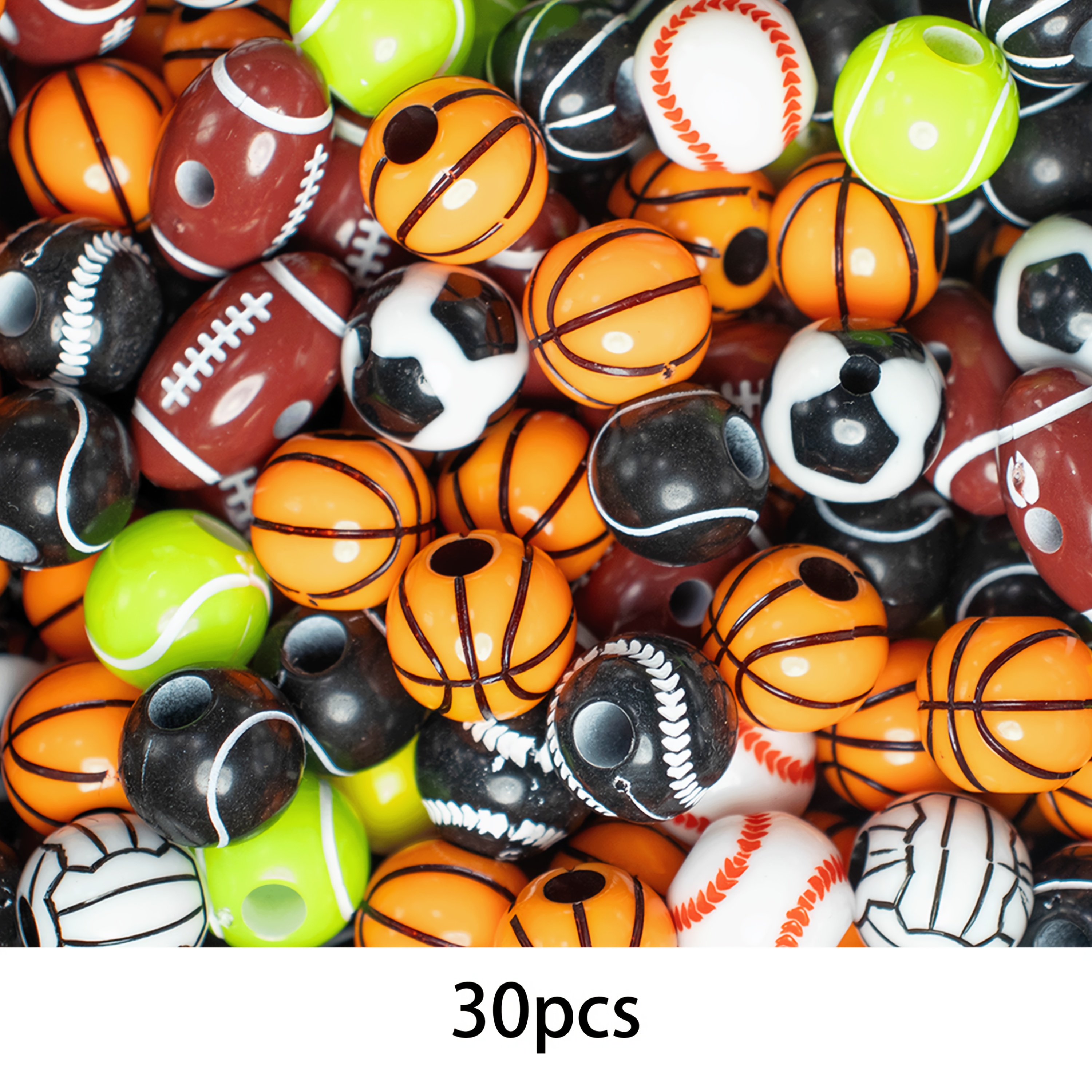 Image of 30pcs 12mm-16mm Sports Theme Basketball Football Baseball Tennis, For Makingbracelet Necklace Keychain Accessories Handmade Materials