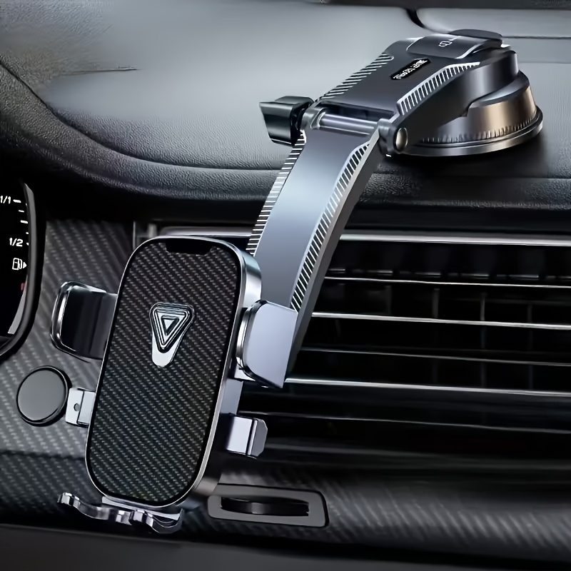 360-degree Rotating Car Phone Mount With Suction Cup, Abs Material, Dashboard Stable Grip Safe Navigation, Anti-shake, Carbon Fiber Texture, Multifunctional Navigation Stand