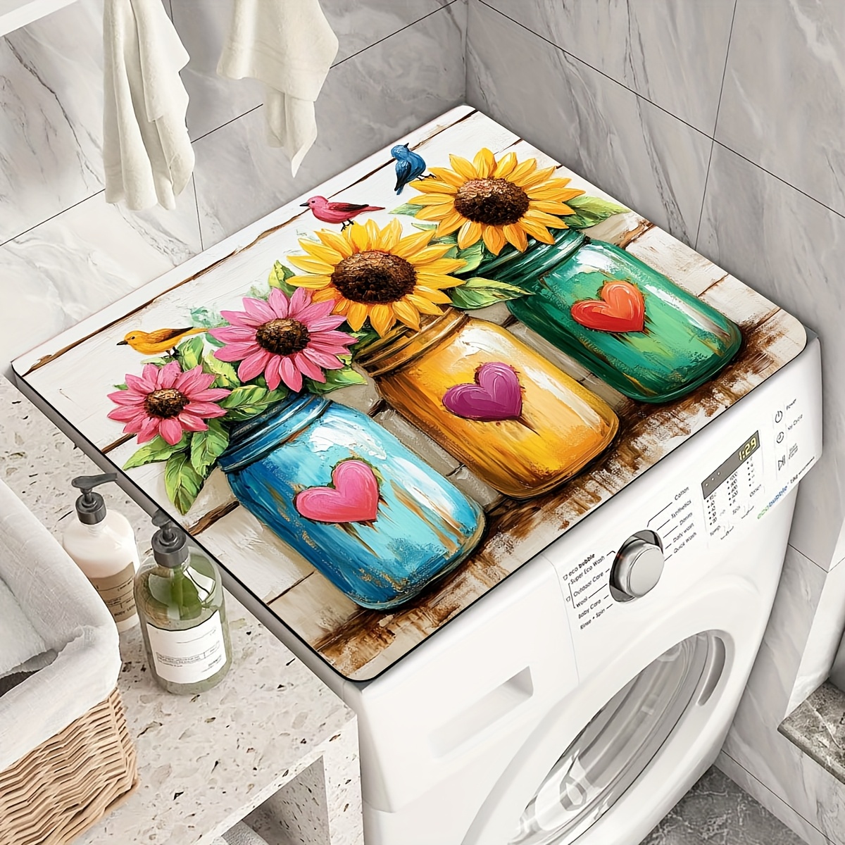 

Painting Design Washing Machine Cover Mat - Quick-dry, Absorbent & Dustproof Top Protector For Appliances, Laundry Room Decor