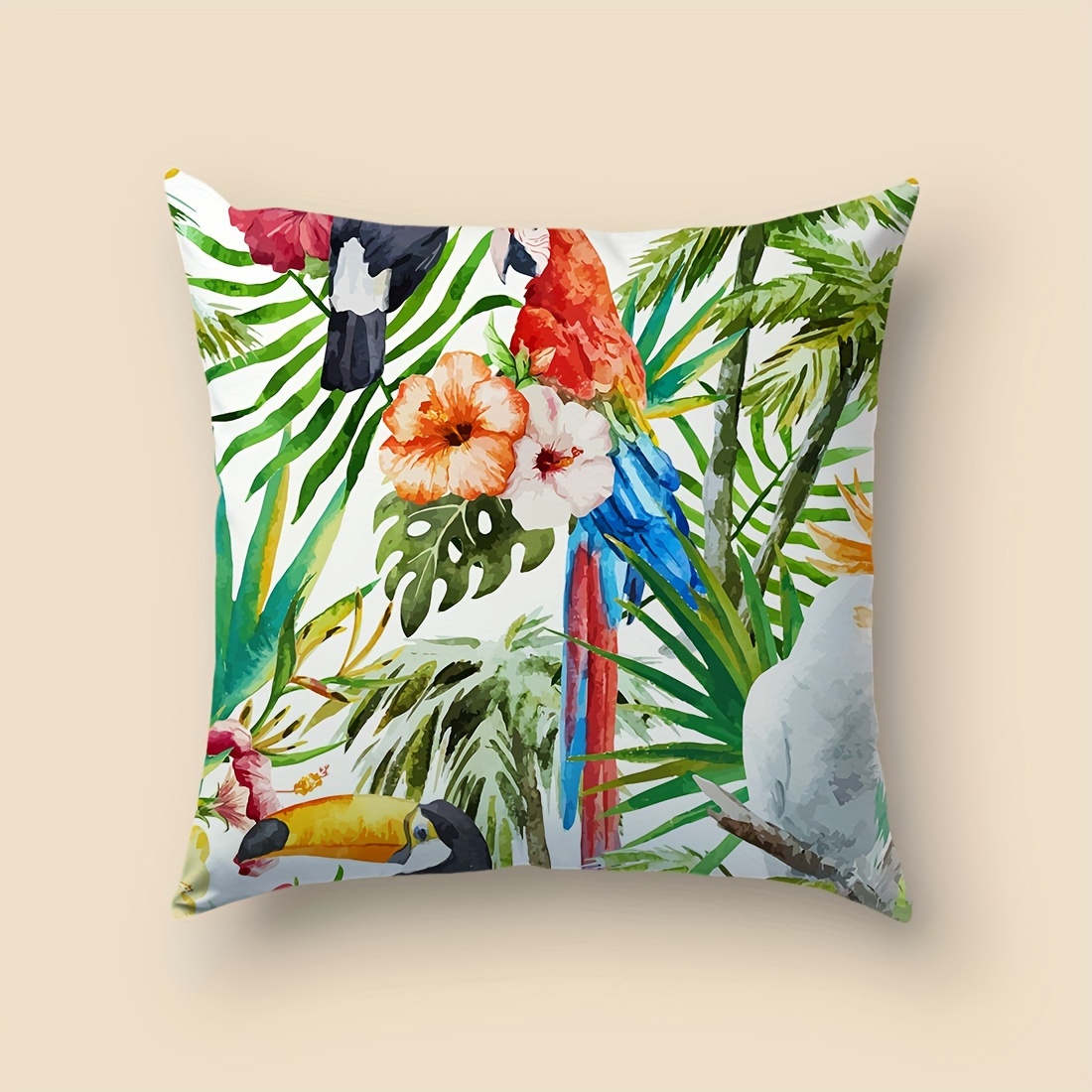 1pc and Floral Hand-Painted Illustration Cushion Cover, 45x45cm  Velvet, Traditional Style, Decorative Pillowcase fo