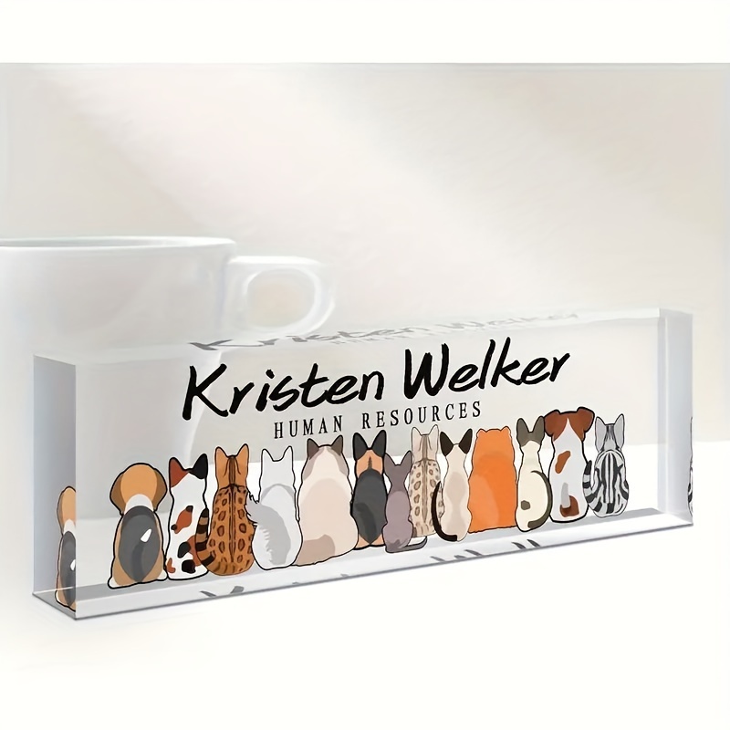 

1pc Custom Acrylic Desk Nameplate With Cat Illustrations - Personalized Office Desk Sign For Teachers, Nurses, - Name Display For , No Electricity Needed