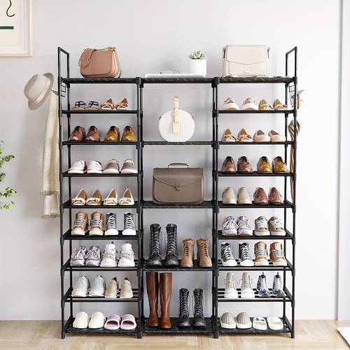 1pc 9 tier shoe rack organizer 129 5 depth x 26 9 width x 155 4 height pairs stackable metal shelf with hooks for entryway shoe racks for bedroom closet for halloween and christmas