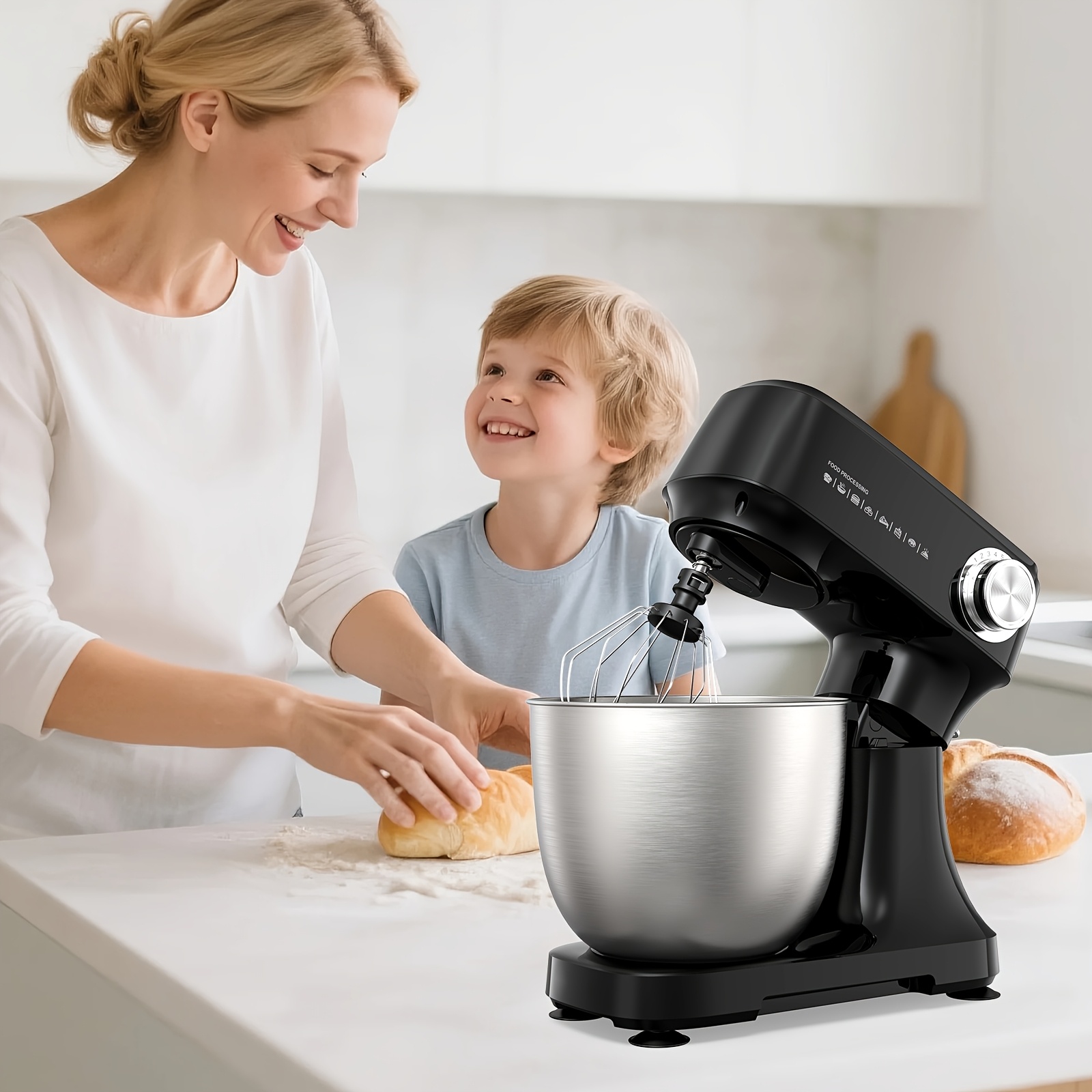 Image of Stand Mixer 4.8-quart Electric Food Mixer With 12 Adjustable , Portable And Lightweight Kitchen Mixer For Everyday Use, Includes Whisk, Dough Hook, And Flat Beater.