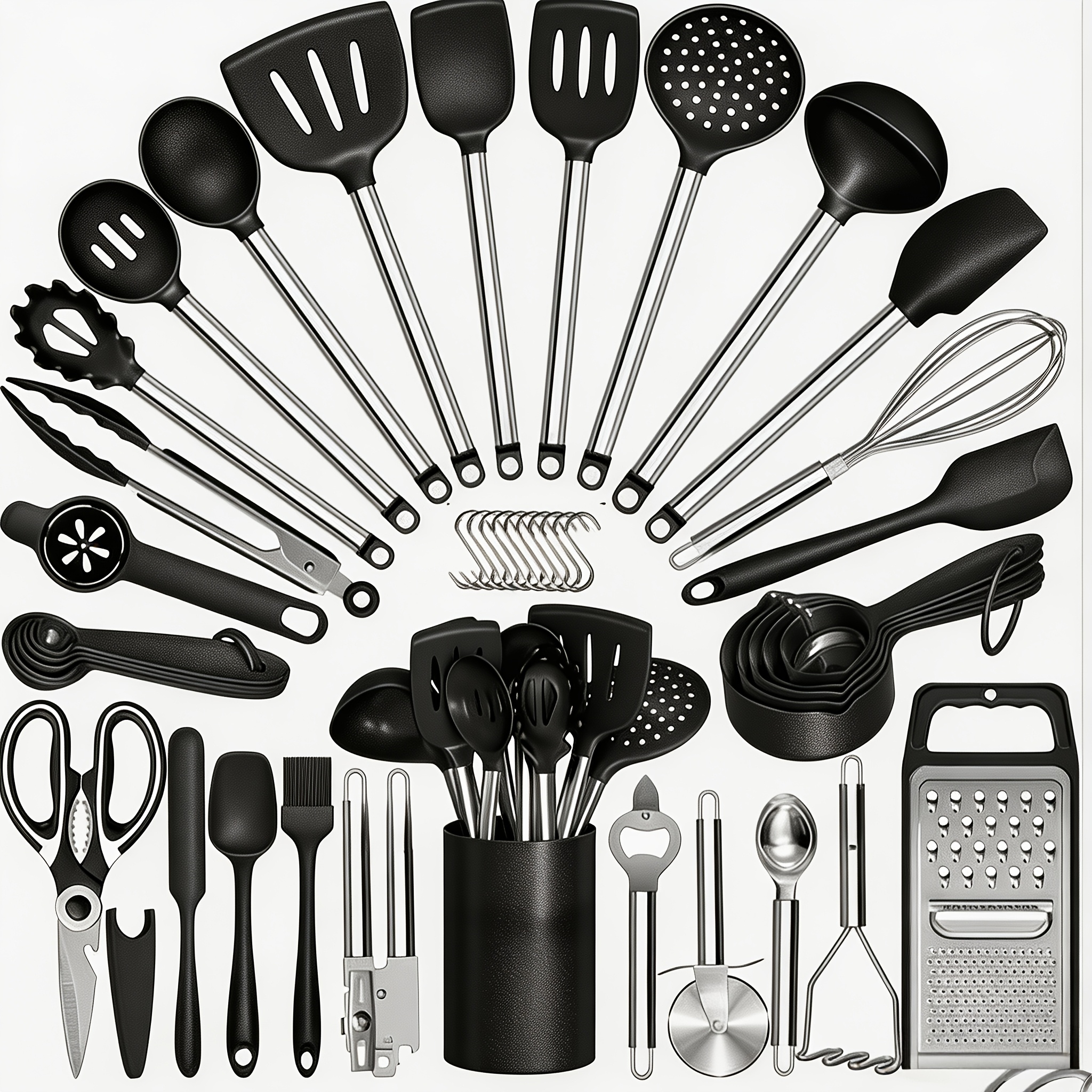 TEMU 44pcs Silicone Kitchen Utensils Set, Heat Resistant Nonstick Cooking Utensils With Stainless Steel Handles, Soft Silicone Gadgets With Spatula