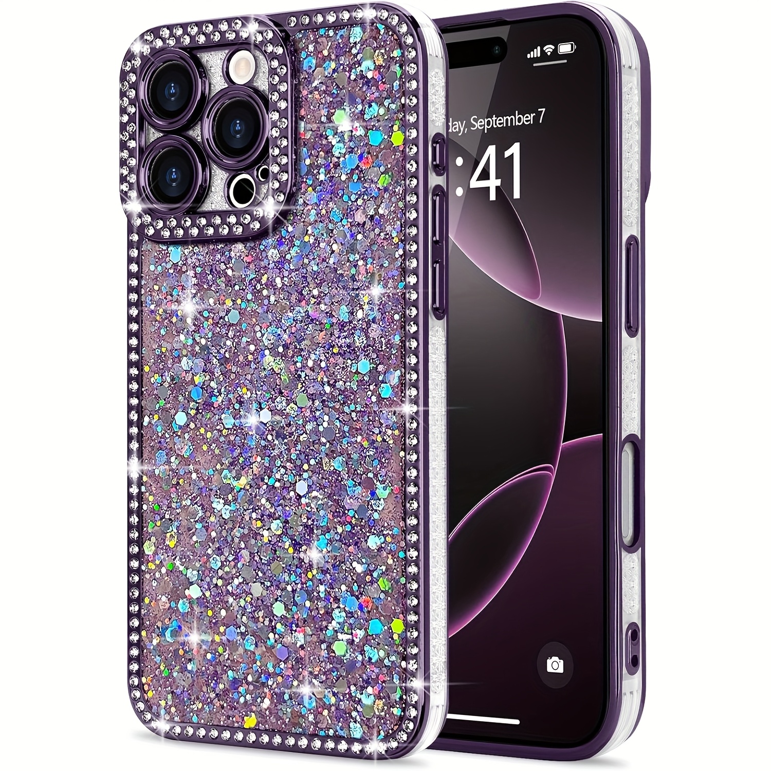 For IPhone 16/15 Plus/14/13 Pro Max Case Glitter, Support Wireless Charging, Shiny Bling Sparkly Bumper Cover For Women Soft Slim Shockproof Protective Phone - Image 6