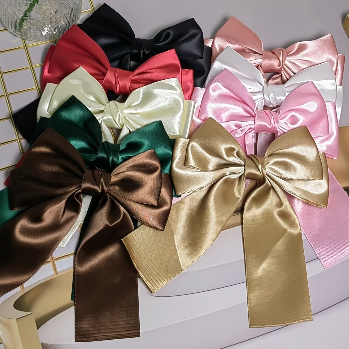 

9pcs Satin Bow Hair Clips, Women's Fashionable Temperament Half-braided Ponytail Fixing Hair Clips, Elegant And Simple Bow Hair Accessories