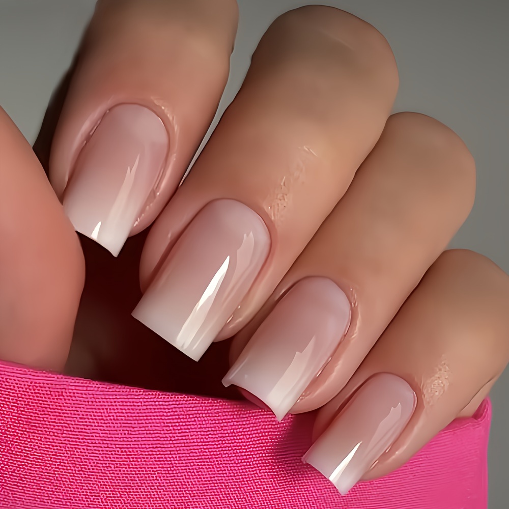 

Elegant French Gradient Press-on Nails Set, 24pcs, Medium Square White False Nails With Jelly Glue And Nail File For Women And Girls