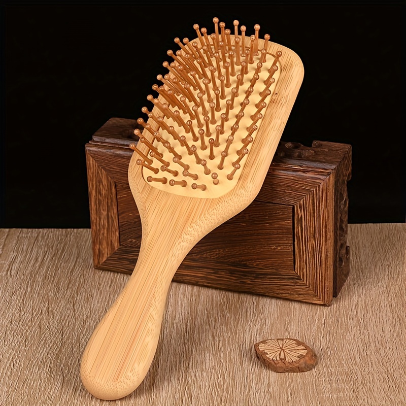 

1pc Bamboo Square Board Comb, Household Daily Use Hairdressing Comb, Head Meridian Massage Large Board Comb