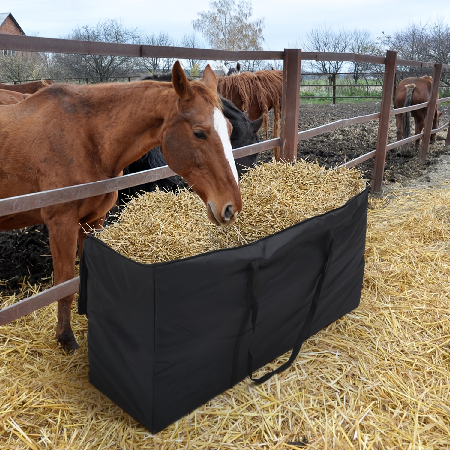 TEMU 1 Sac à Foin en Balle, Sacs à Foin Haute Capacité pour Chevaux, Bovins, Chèvres, Moutons, Conteneur de Stockage de Foin Extra Large