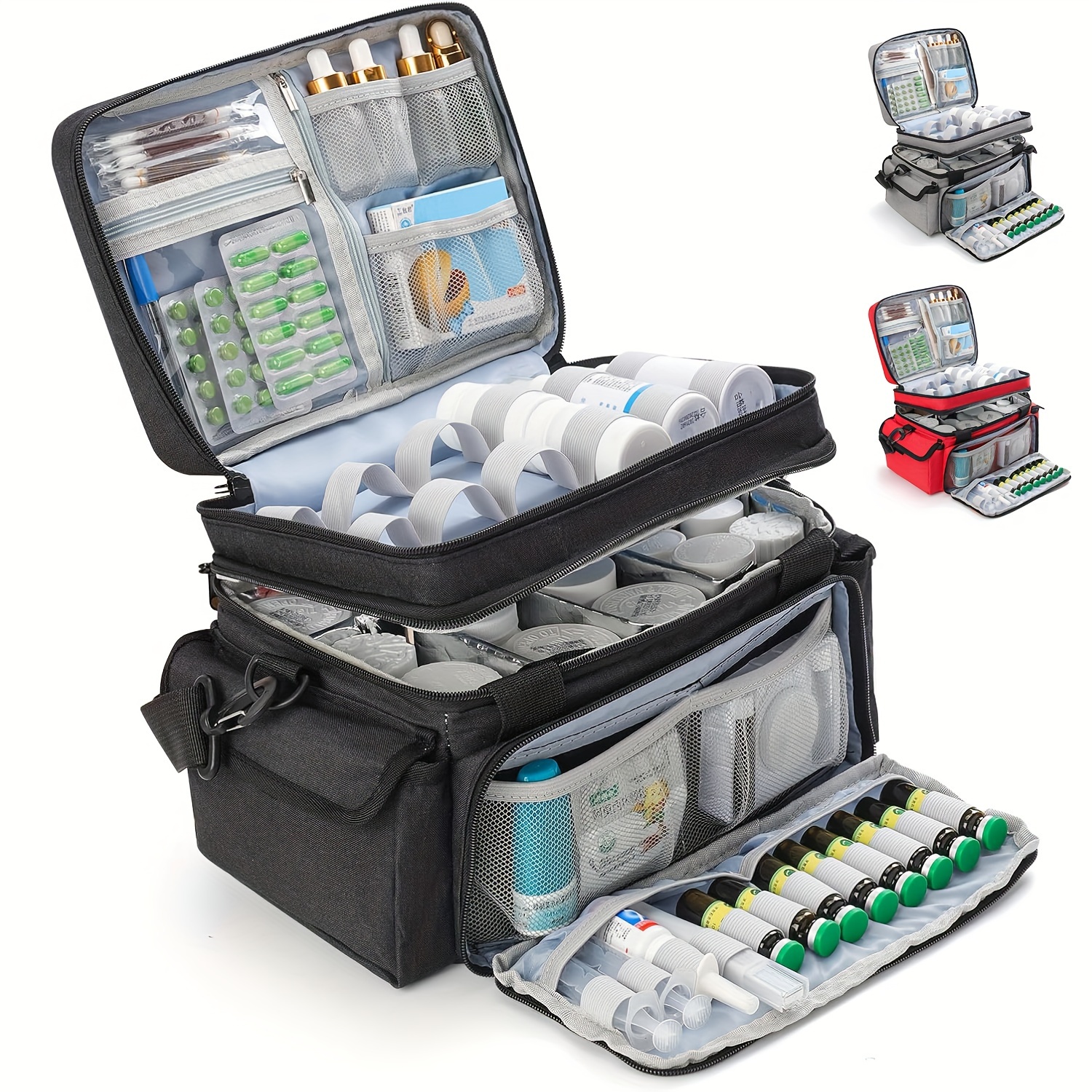 adjustable double layer medicine organizer with lockable zipper   storage case bag only storage bins for  
