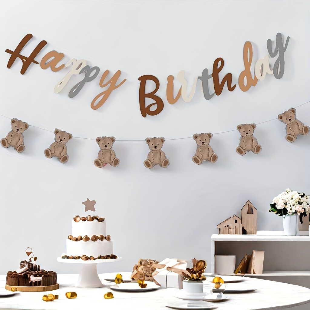 1 Set Retro Bear Pulling Birthday Alphabet Pull Flag Birthday Party Venue Decoration Photo Props