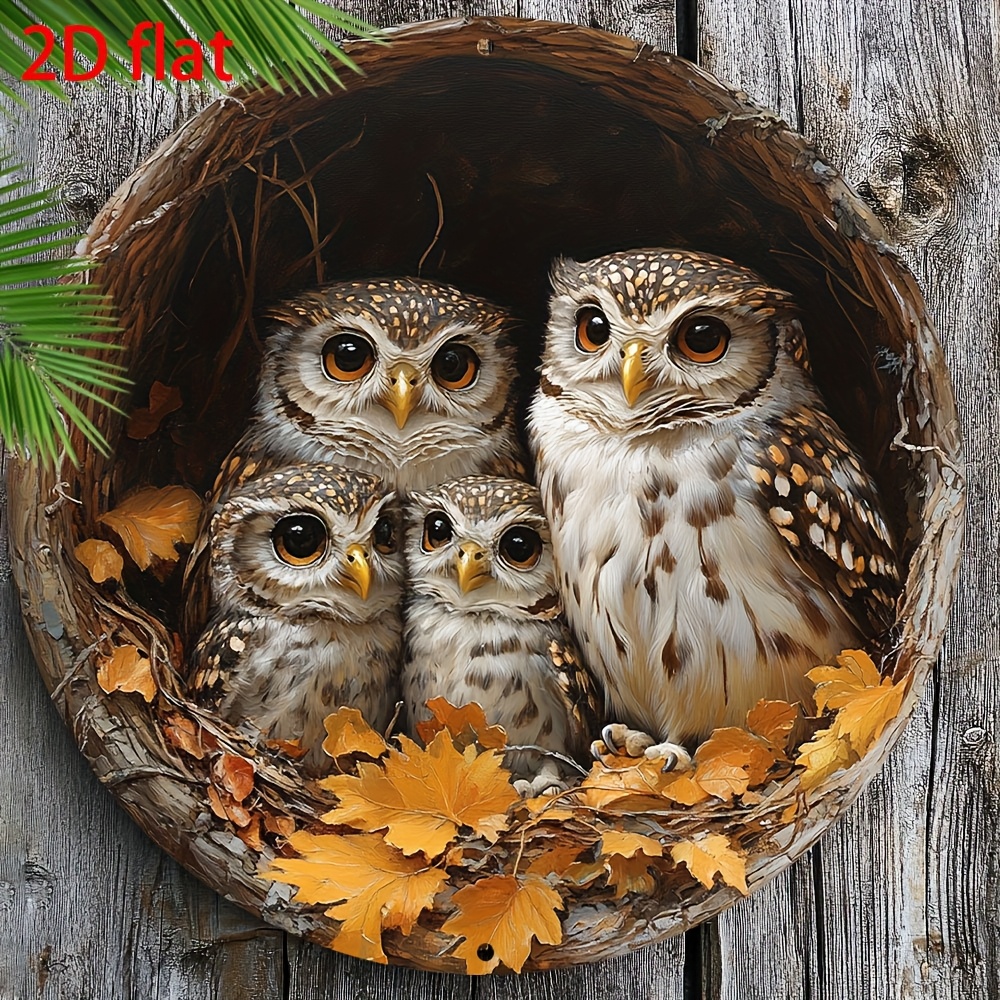 TEMU 2d Flat, 2d Flat 1pc Vintage Owl Family Embossed Aluminum Wall .32x20.32cm Pre Drilled For Easy Hanging Animal Theme Decor For Apartment