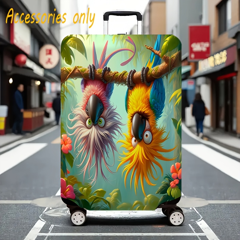 TEMU Jit1pcs Parrot Pattern Luggage Cover With Steering Wheel Access Compatible For Suitcases, Elastic Dustproof Scratch-resistant Nylon Protective