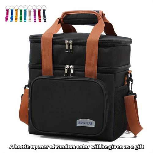 large capacity double layer insulated lunch box with random color bottle opener outdoor cold and heat insulation bag suitable for office use outdoor camping non food contact