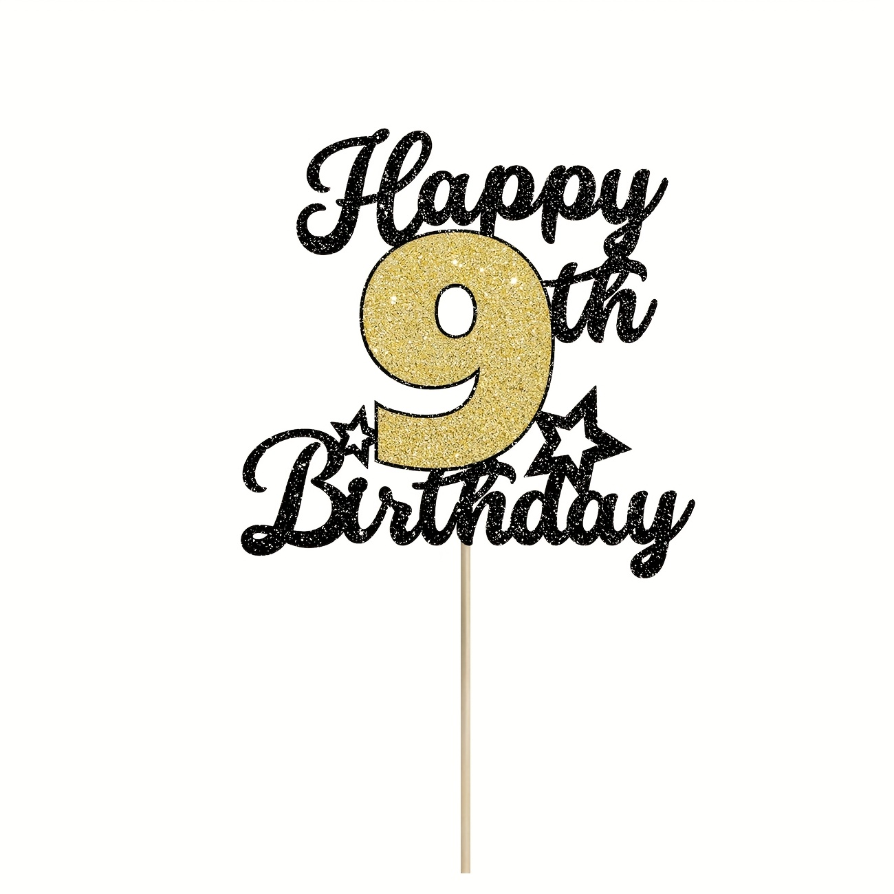 Image of 1pc, 9th Birthday Happy Birthday Cake Topper, With Shiny Double-layer Golden "9" Design, Suitable For Birthday Parties And Celebration Cake Decorations