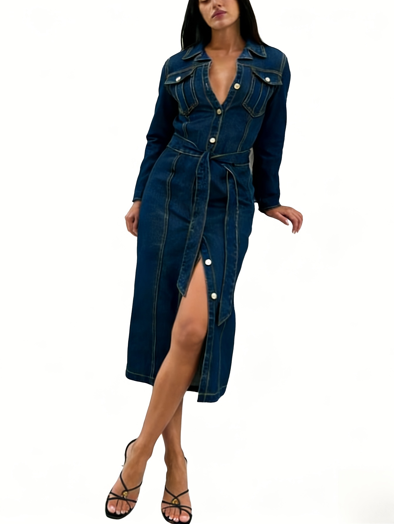 white christmas dresses Long Sleeve Tiered Midi Shirt Dress main image 1