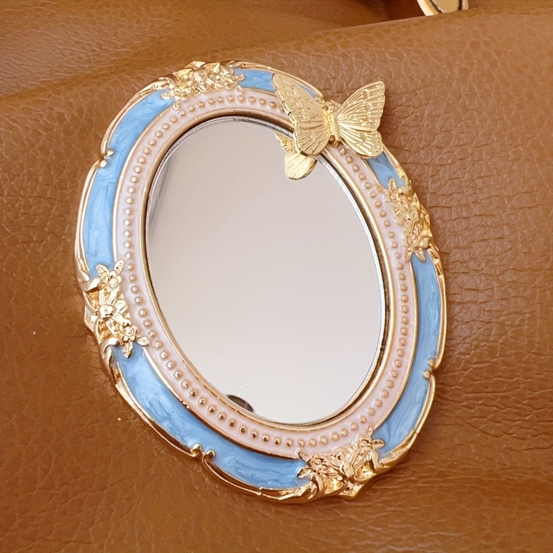 TEMU Espejo de maquillaje portátil con esmalte de , diseño floral exquisito 3D rosa, estilo niña