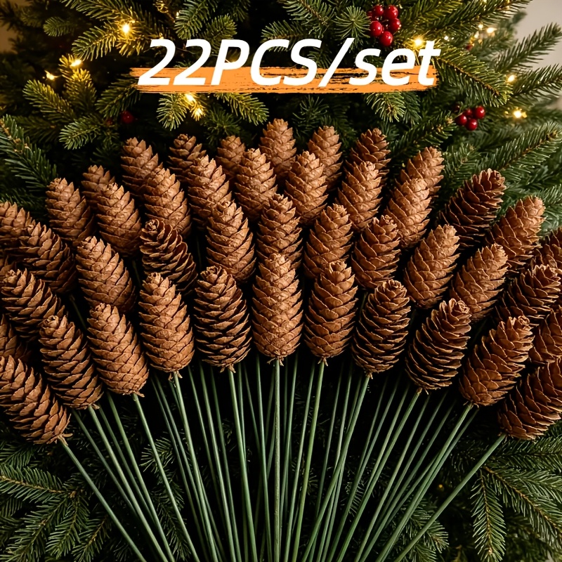 TEMU 22pcs Artificial Pine Cones, Suitable For Diy Christmas Wreaths, Filling In Christmas Trees, Holiday Table Centerpieces, Window Displays, Yard
