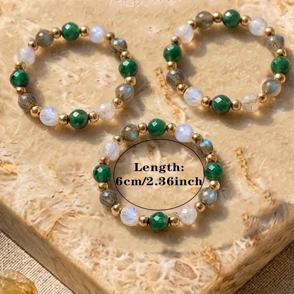 3pcs Natural Stone Handmade Stretch Ring Set with 14K Gold Plating