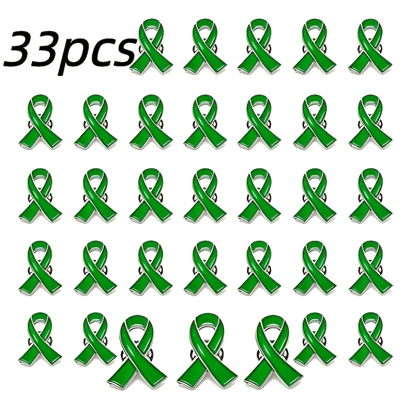 TEMU 33pcs Green Ribbon Brooch Breast Cancer Awareness Enamel Lapel Pin Women's Breast Cancer Promotion Badge Charity Public Social Event Badge Bulk