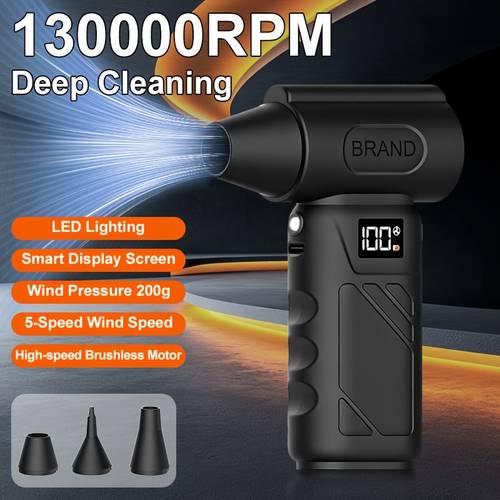 item picture handheld electric air duster 130000rpm mini turbo blower with 5 speed ergonomic grip led display for deep cleaning car pet hair long battery abs material portable as blower emergency cooler camping must have