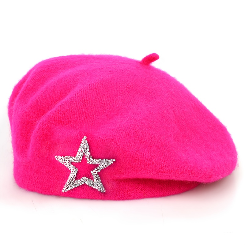 1pc Autumn/winter New Solid Color Five-pointed Star Wool Beret For Women, Multiple Colors
