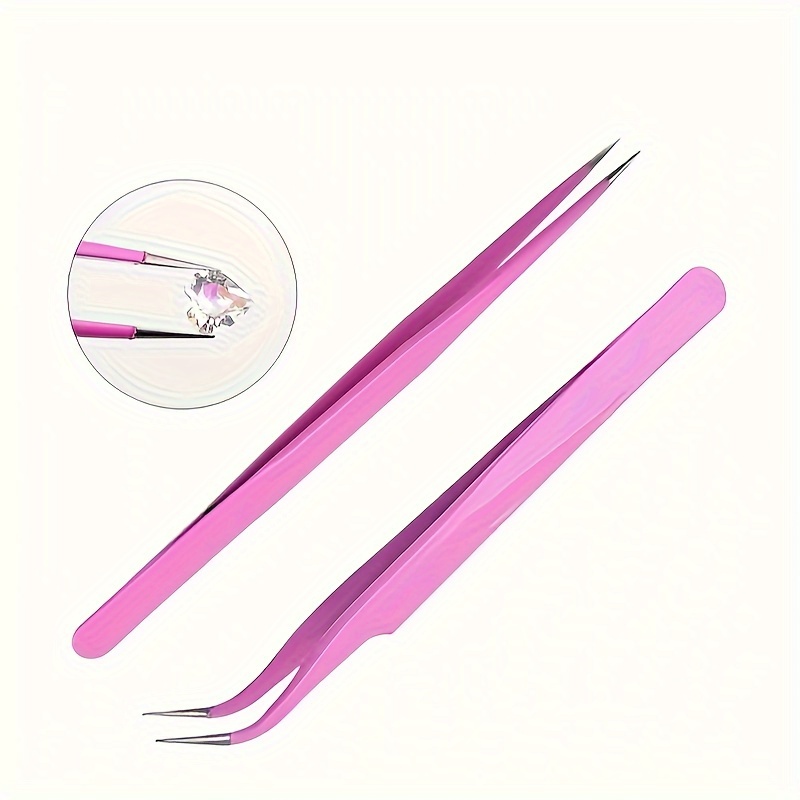 

2-piece Stainless Steel Tweezers With Handles - Makeup Application And Other Crafting Tasks