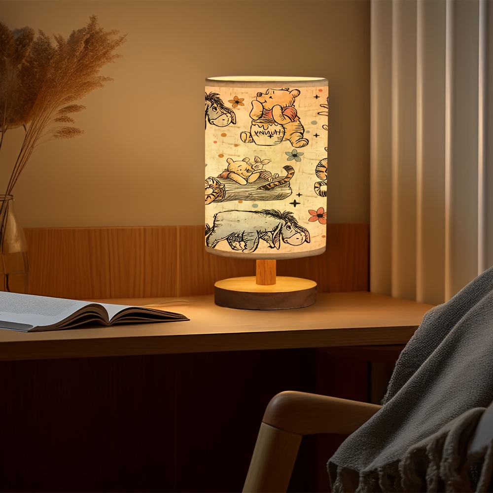     cartoon wooden base table lamp with linen shade usb powered suitable for bedroom and living room decor perfect gift for   Product details 4