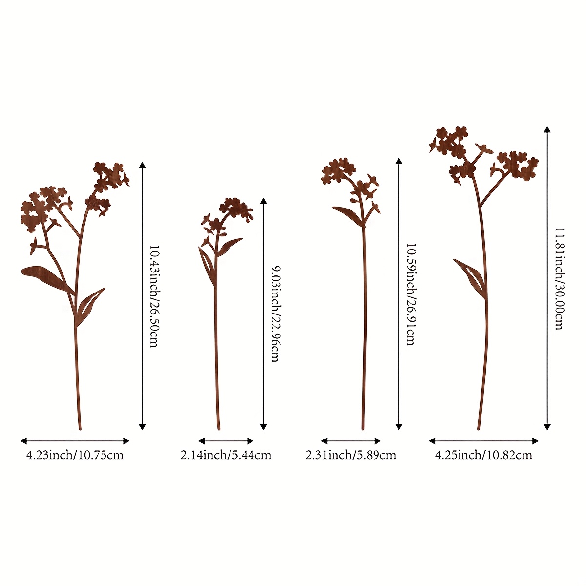 4pcs Rust Flower Bouquet, Garden Art Wildflowers, Rust Metal Plant Wooden Stakes, Metal Courtyard Art, Metal Flower Decoration, Courtyard, Balcony, Flower Pot, Mother's Day, Easter, Christmas, To Give