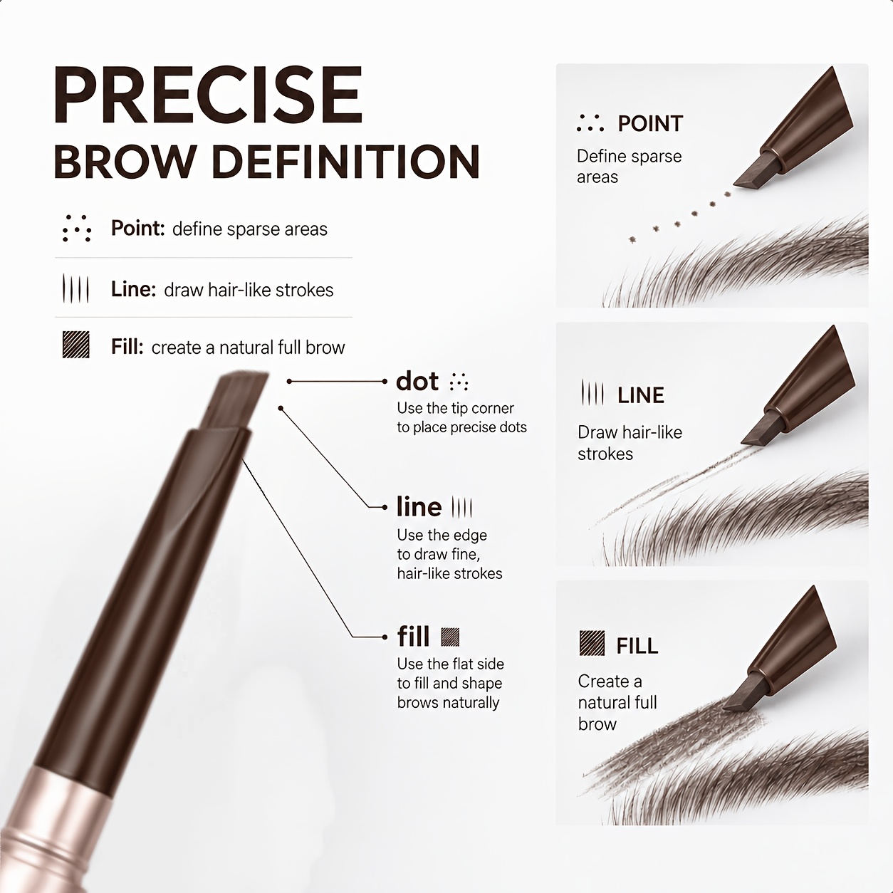 Rose Golden Triangular Eyebrow Pen, Dual End for Brows