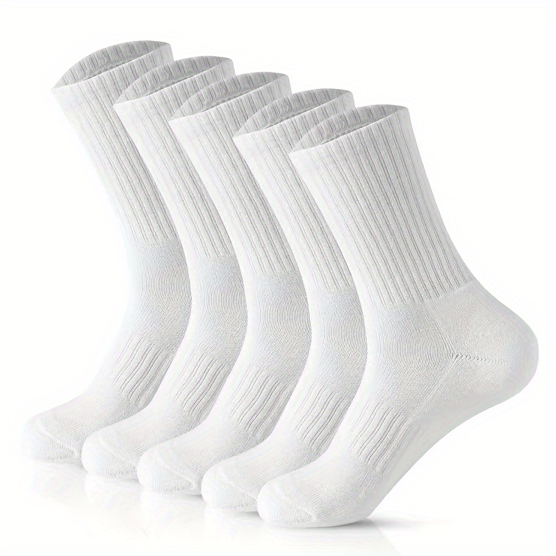5 Pairs Of Men's Solid Color Anti Odor & Sweat Absorption Crew Socks, Comfy & Breathable, Elastic Sport Socks For Men's Daily And Outdoor Wearing