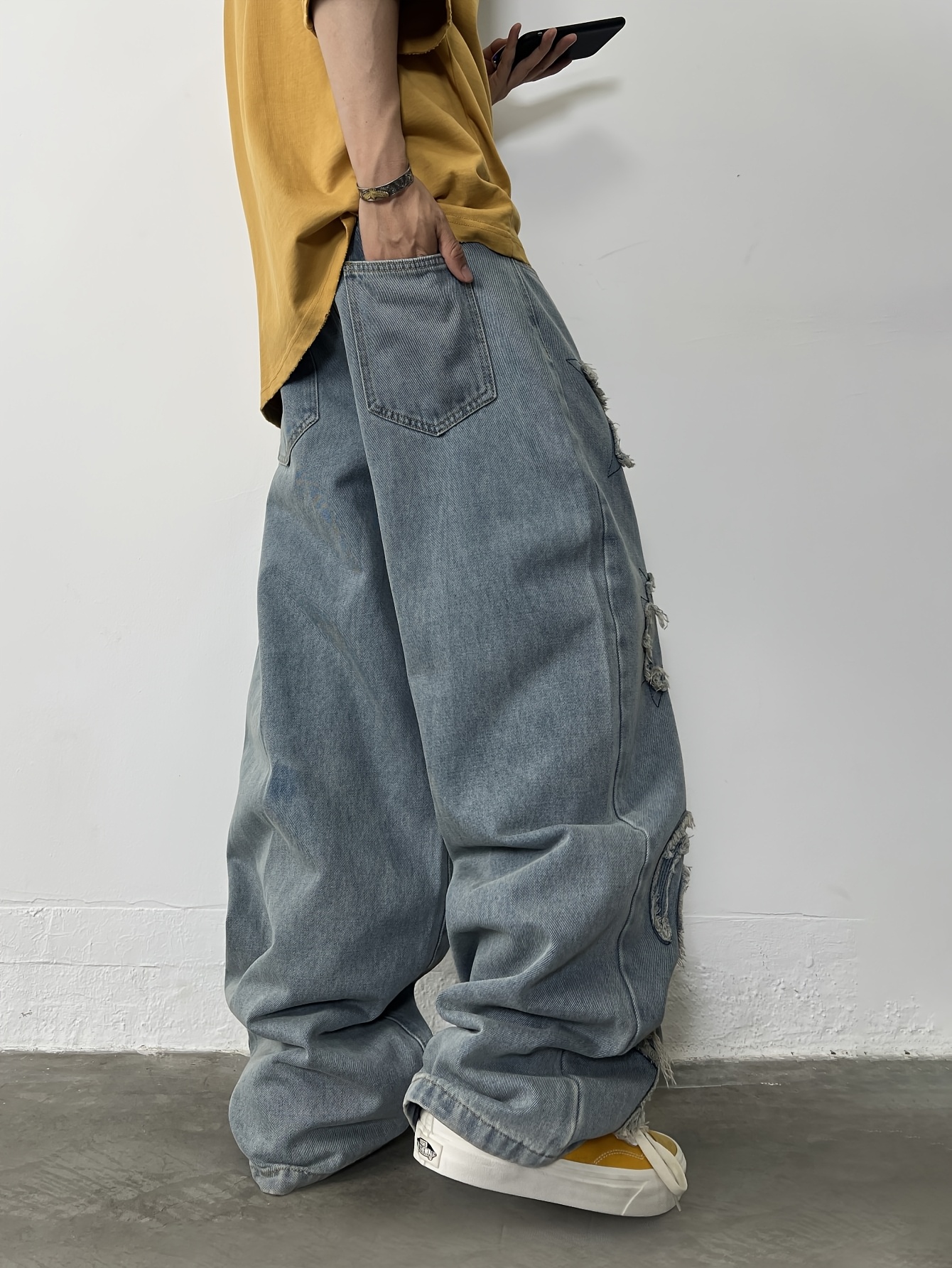 1pc jeans denim parches pantalones anchos hip hop Temu El Salvador