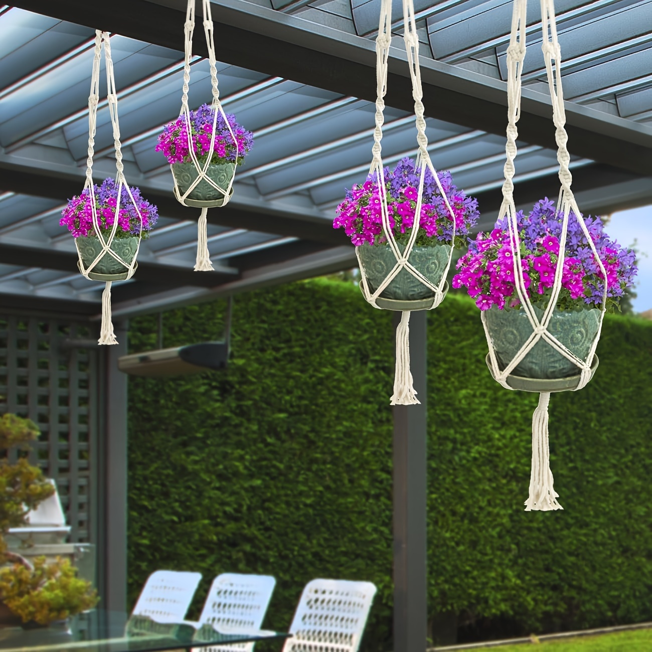 

decorative" 【4 Pa】macrame Plant Hanger Indoor Outdoor Hanging Plant Pots Cotton Rope, Elegant For Home, Patio, Garden