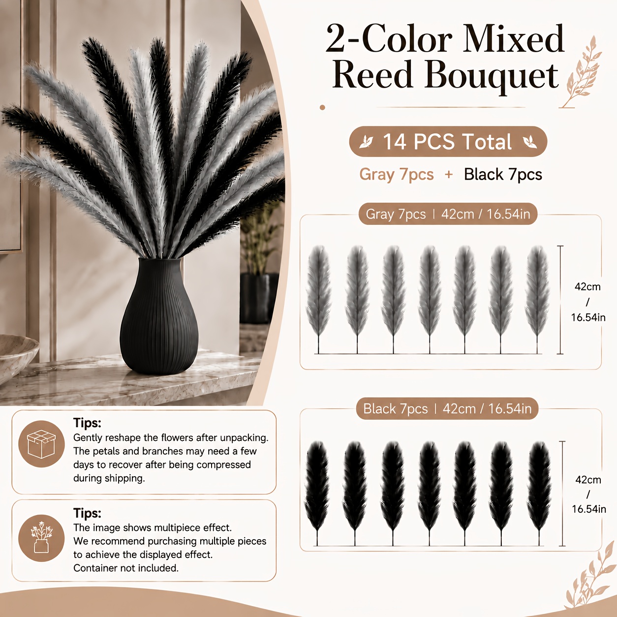 TEMU 14 pezzi di di canna artificiali colorati misti, bouquet di di e per vaso, accento decorativo minimalista per la casa