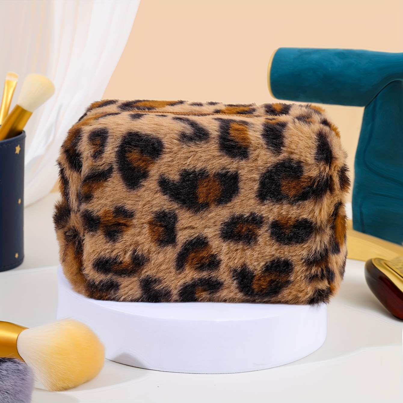 TEMU Retro Leopard Print Octagonal Makeup Bag, Fashionable Simple Large Capacity Storage Cosmetic Bag