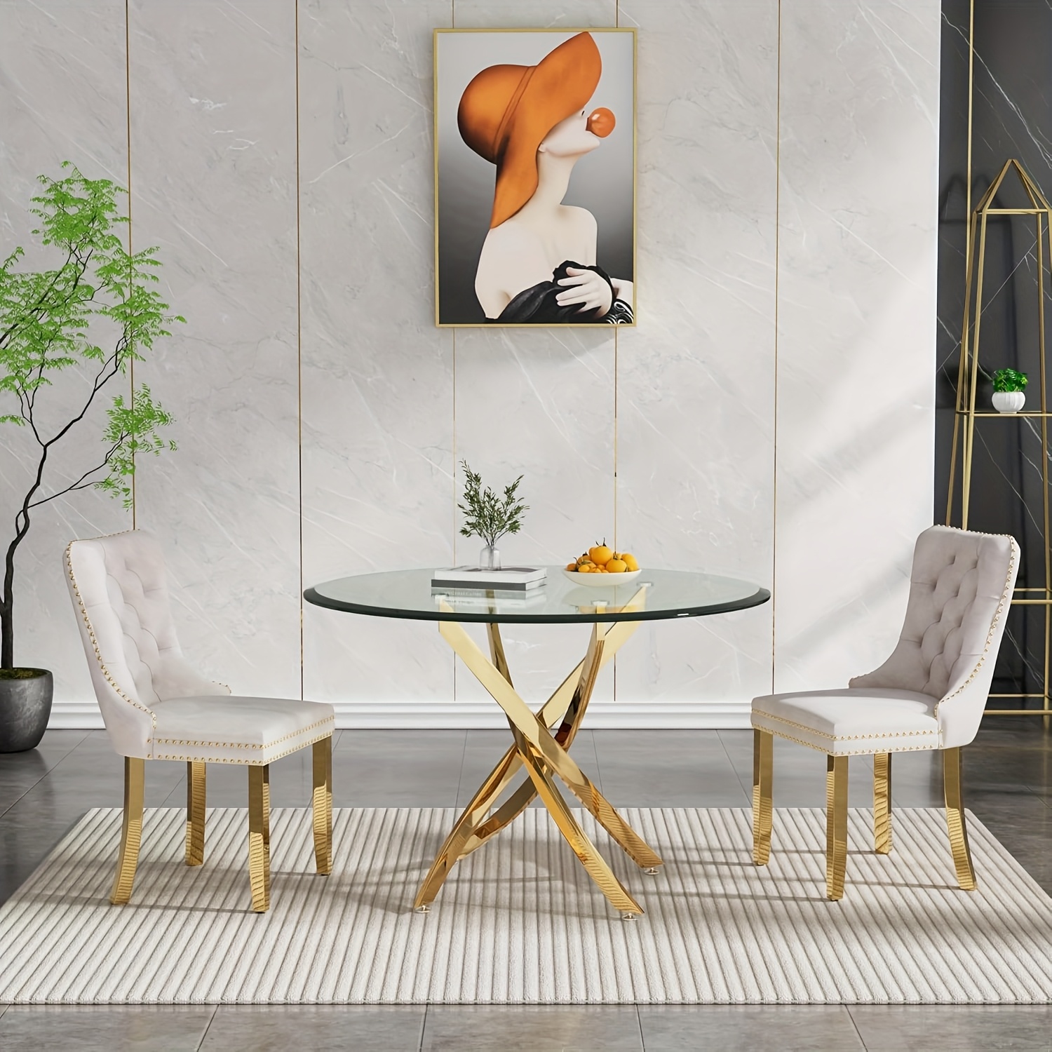 Rectangle Glass Tempered Glass White Glass Table Set Maotifeys