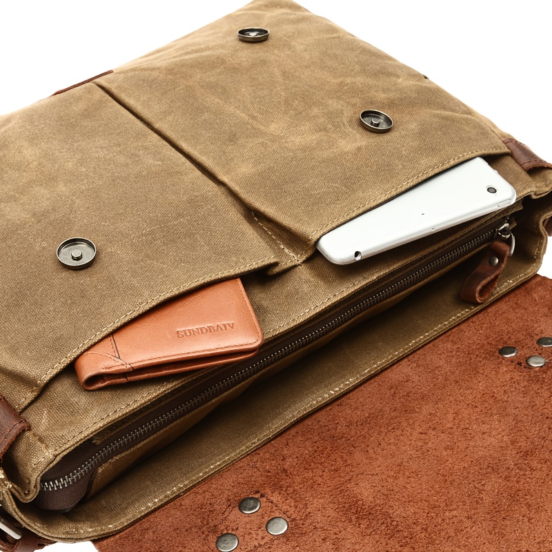 Vintage Waxed Canvas And Crazy Horse Faux Leather Motorcycle Saddle Bag, Multi-Functional Shoulder Or Hand-Carry Design, Durable And Stylish with a Retro Look, Perfect for Riding, Traveling, And Daily Use