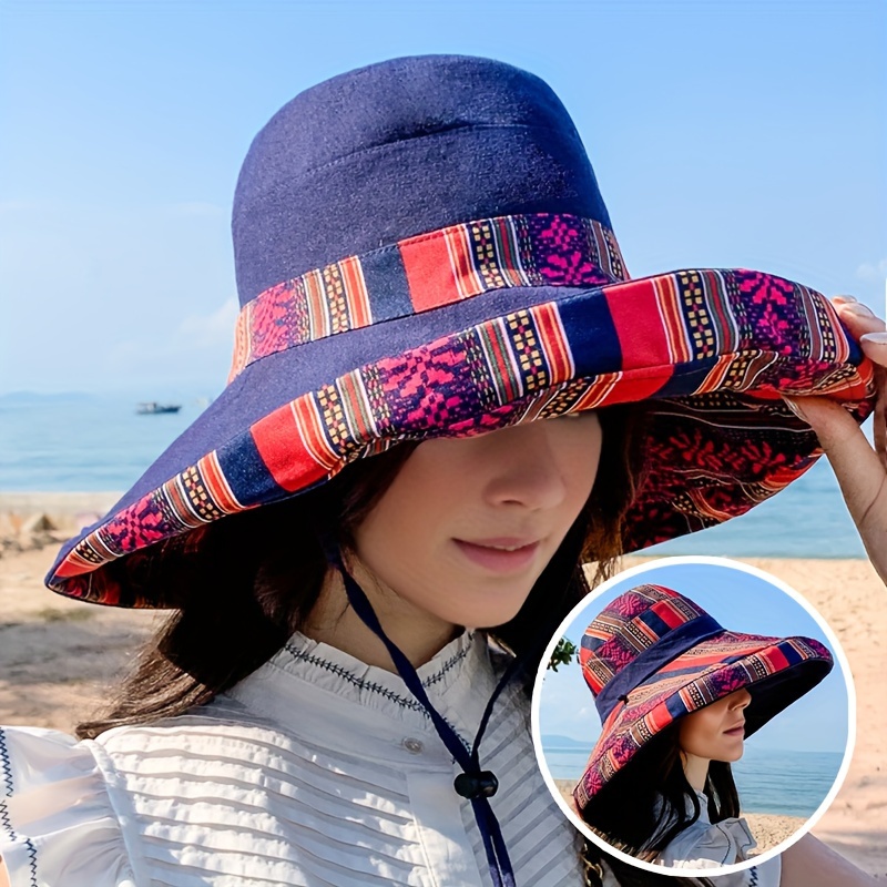 Womens Beach Hat Floppy Reversible Big Sun Hat Wide Brim Fedora