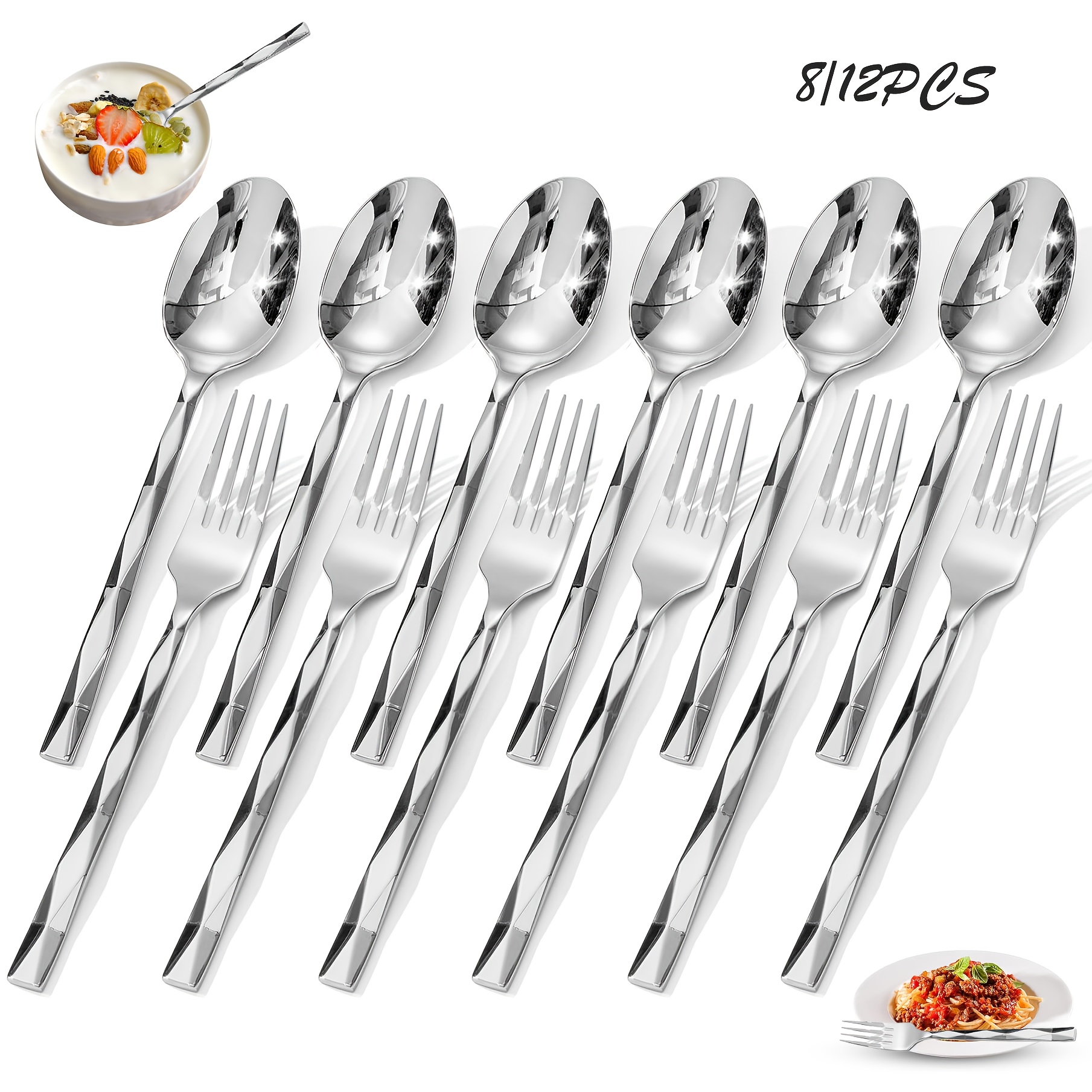 12-teiliges Dessertbesteck-Set – 6 Espressolöffel & 6 Gabeln, 13,7 Cm, Edelstahl, Bunte Farben, Spülmaschinenfest