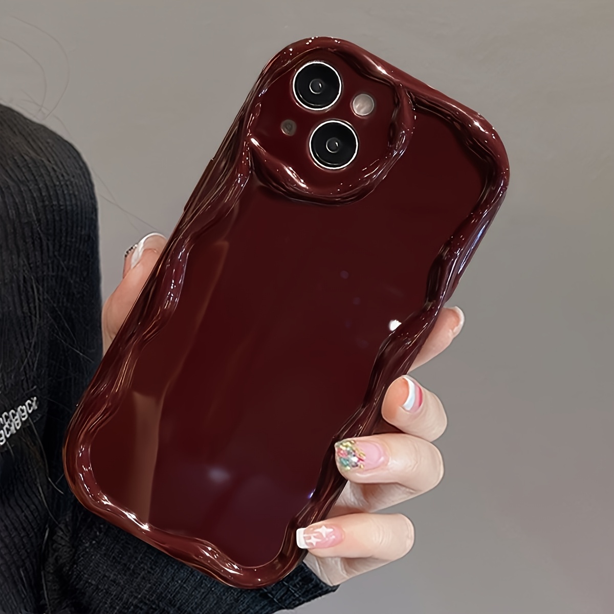 1pc of for iphone Case for Models 7/8, Designed for Women with a Solid Color And Air Cushion, Suitable for Iphone X/XS/XR, Providing Full Protection Against Drops for Models 11/12/13 PLUS. A Stylish Choice for Daily Outings, Perfect for Y2K Photo Ops, And a Great Birthday Or Holiday Gift for Friends, Family, Boyfriends, Or Girlfriends. Features a 3D Wave Material in Wine