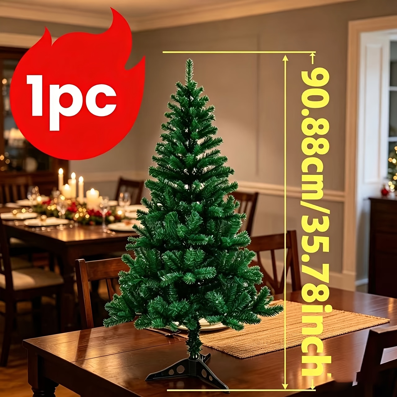 TEMU 1pc 35.78-inch Artificial Cedar-shaped Large Christmas Tree With Stand, Indoor/outdoor Plant, Suitable For Front Porch, Floor, Corner, Living