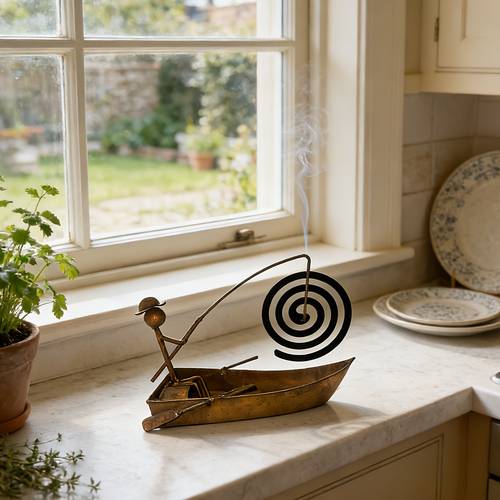 vintage metal incense coil holder decorative fishing figurine boat design creative incense holder stand for mosquito coils tabletop ornament for home room outdoor patio