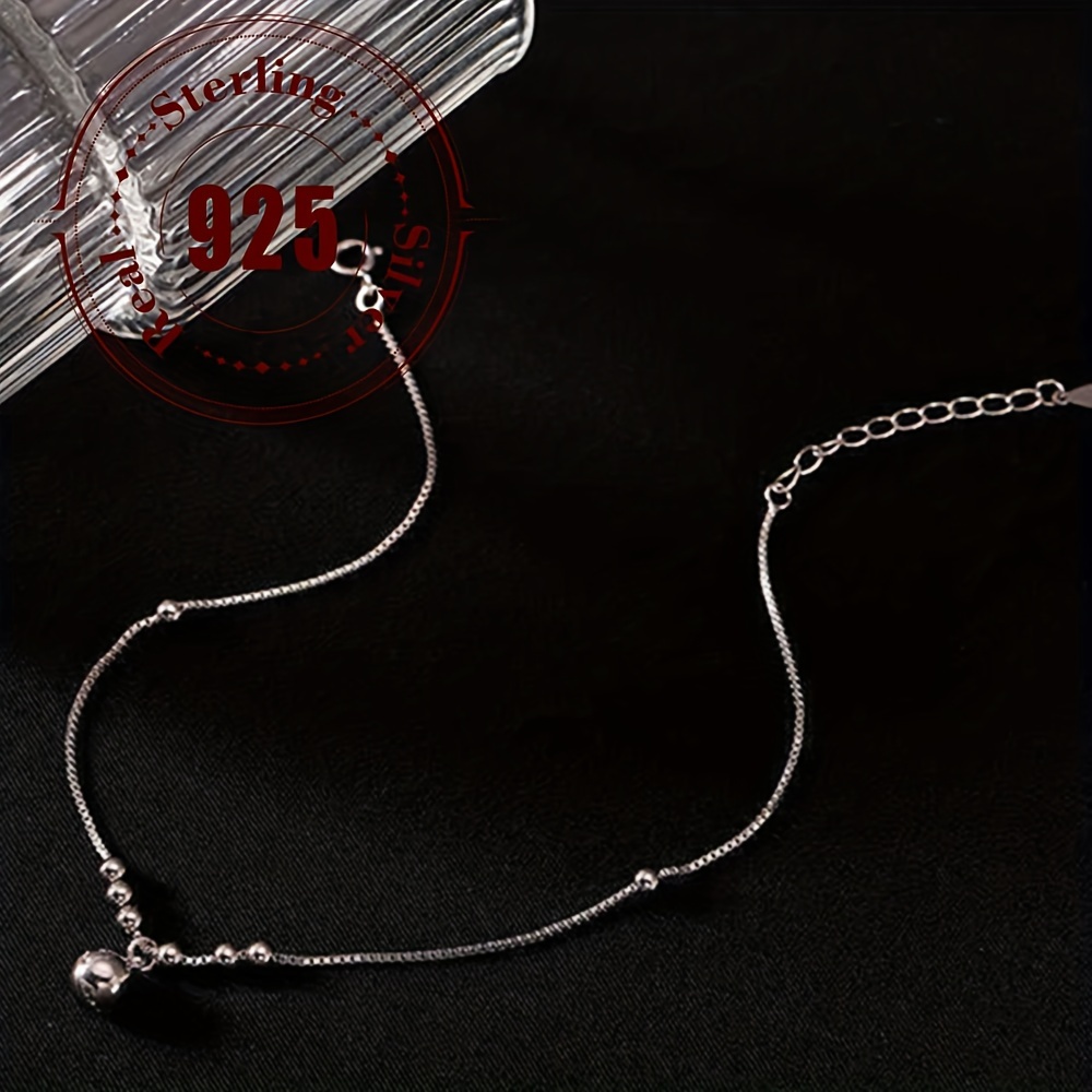 

1pc 925 Sterling Silvery Fashion Transfer Bead Bell Anklet, Minimalist Elegant Temperament For Daily Party Matching Jewelry Accessory