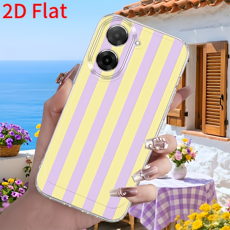 TEMU Phone Case: 2d Flat Purple And Yellow Vertical Stripe Pattern Phone Case, Suitable For Redmi 12c 13 14c 15 5g 15c 5g A3 A5 4g Note 10 11s 12 13